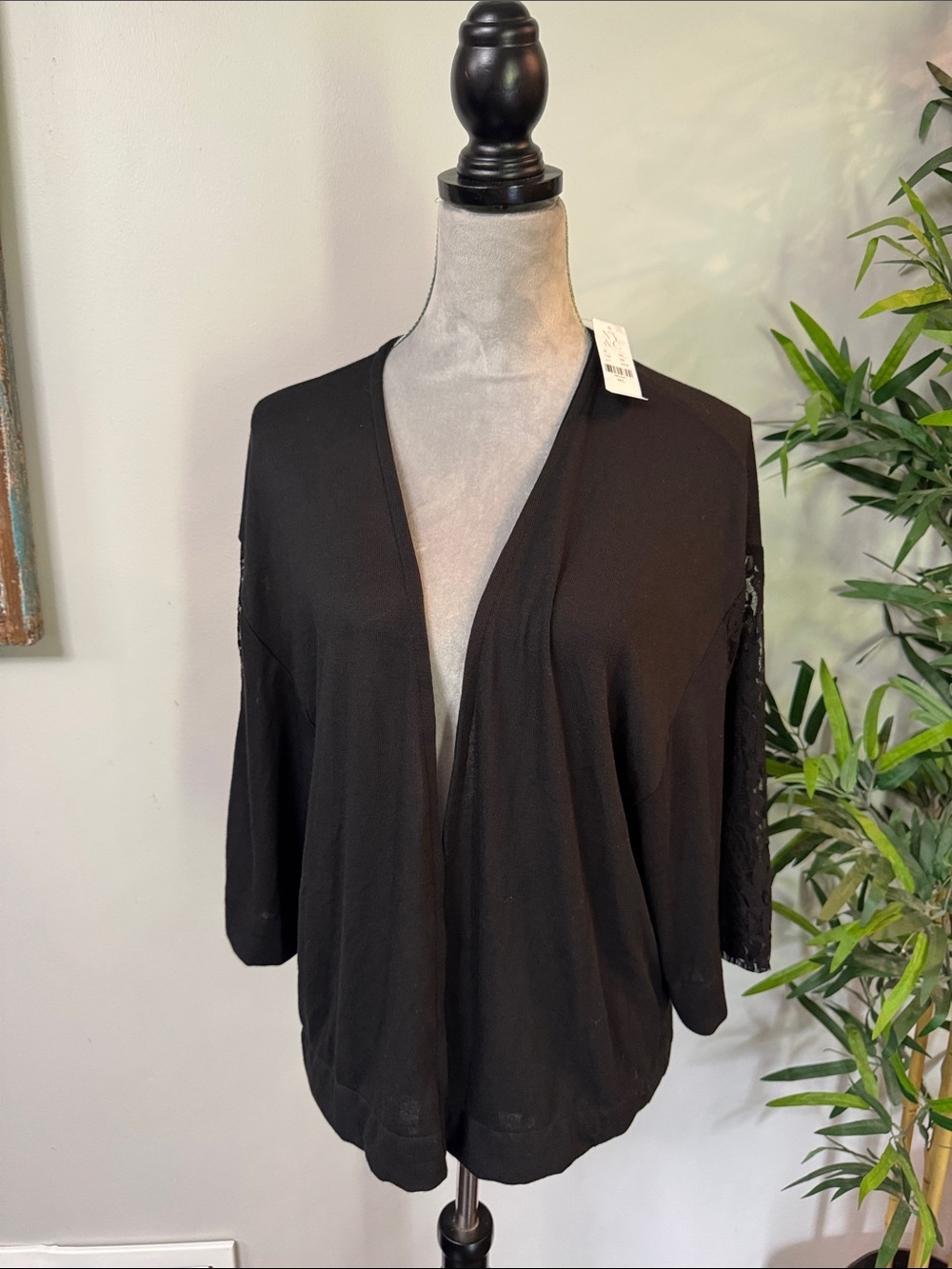 New York & Company Black Open-Front Lace Sleeve Cardigan NWT M/L